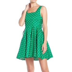 Bailey Blue Polka Dot Lace-Up Side Vintage Inspire Dress Green